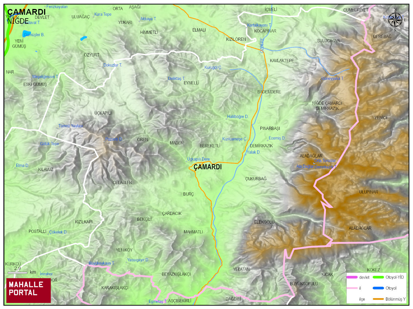 ÇAMARDI Fiziki Haritası | Coğrafi Yapı ve Detaylı İlçe Haritası
