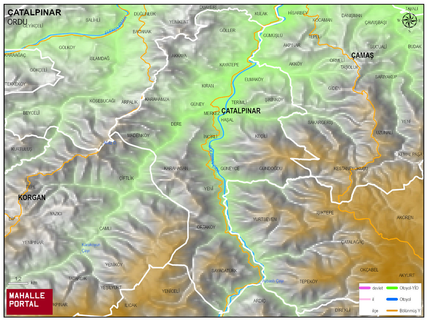 ÇATALPINAR Fiziki Haritası | Coğrafi Yapı ve Detaylı İlçe Haritası
