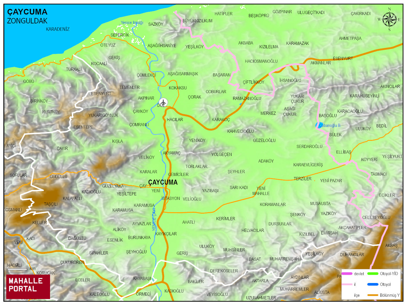 ÇAYCUMA Fiziki Haritası | Coğrafi Yapı ve Detaylı İlçe Haritası