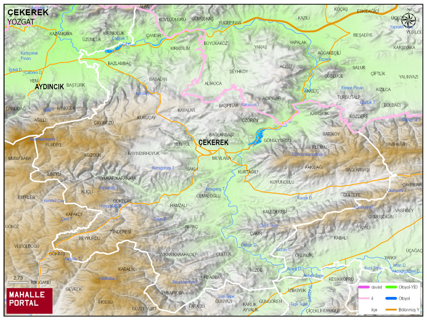 ÇEKEREK Fiziki Haritası | Coğrafi Yapı ve Detaylı İlçe Haritası