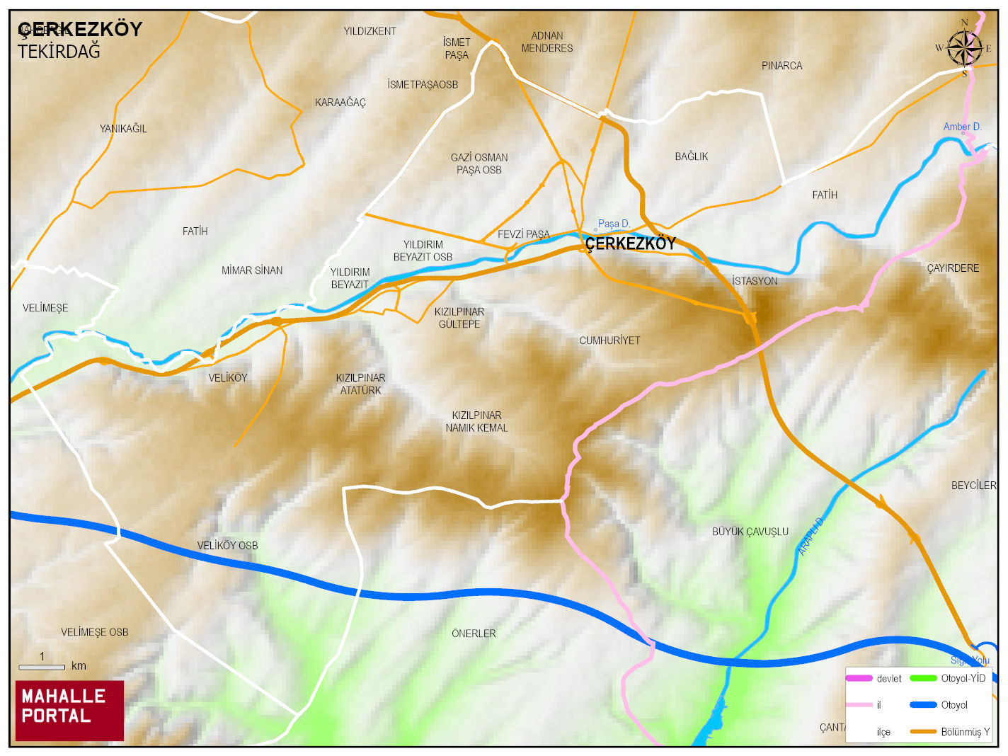 ÇERKEZKÖY Fiziki Haritası | Coğrafi Yapı ve Detaylı İlçe Haritası