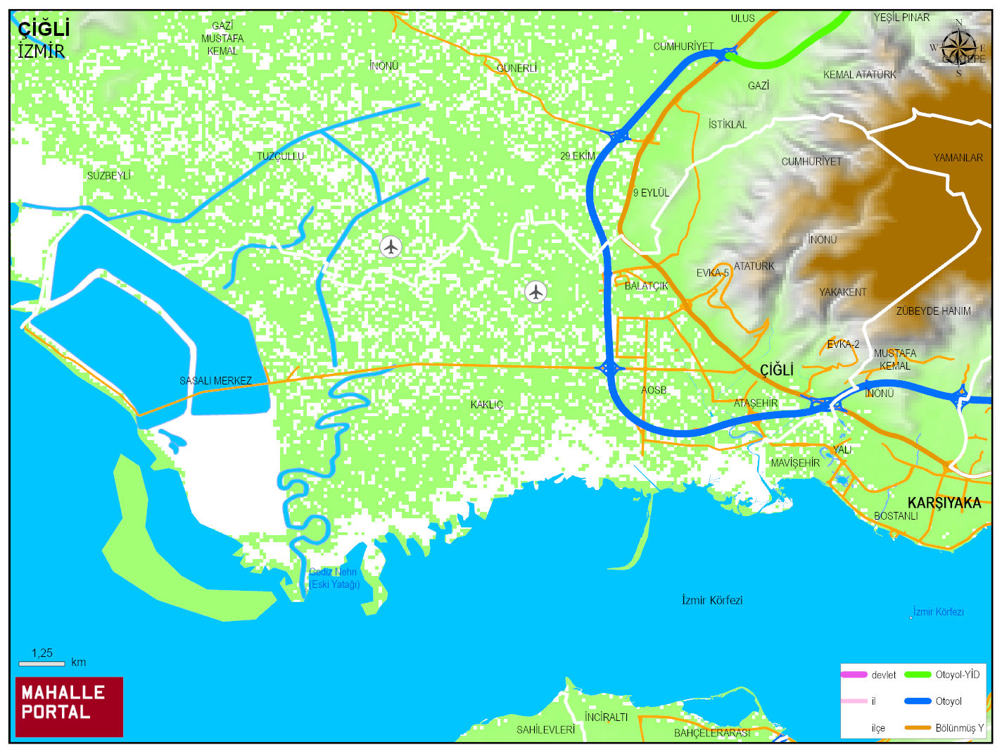 ÇİĞLİ Fiziki Haritası | Coğrafi Yapı ve Detaylı İlçe Haritası