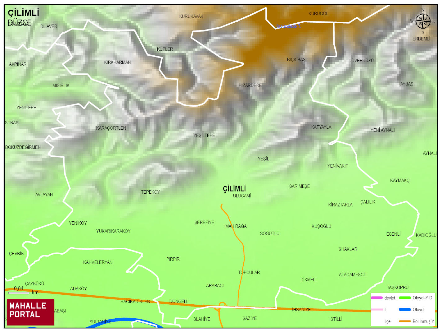 ÇİLİMLİ Fiziki Haritası | Coğrafi Yapı ve Detaylı İlçe Haritası