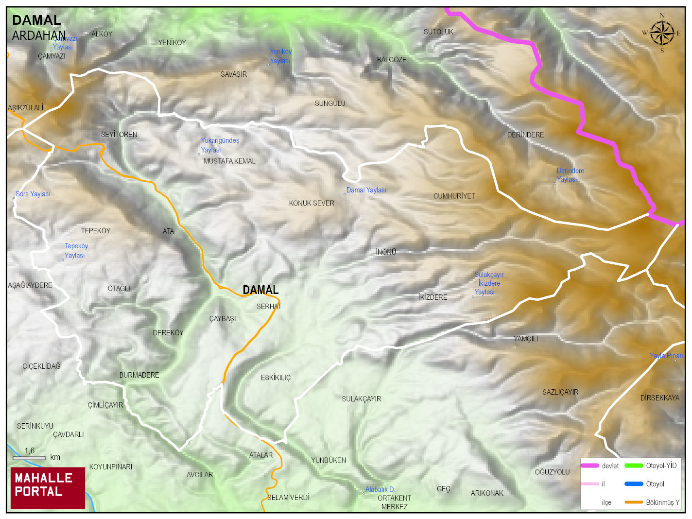 DAMAL Fiziki Haritası | Dağlar, Ovalar ve Akarsu Bilgileri