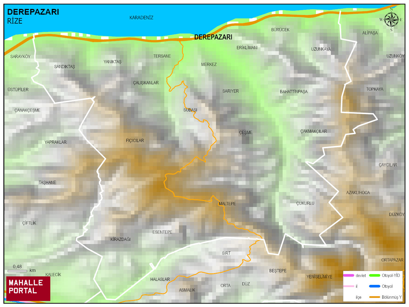 DEREPAZARI Fiziki Haritası | Dağlar, Ovalar ve Akarsu Bilgileri