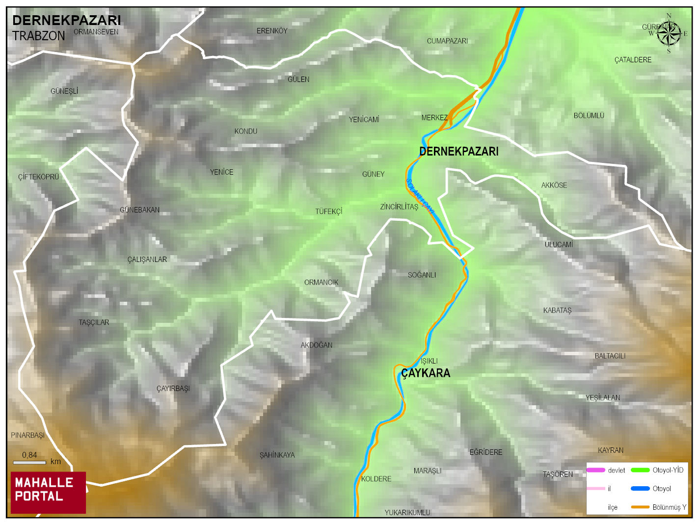 DERNEKPAZARI Fiziki Haritası | Dağlar, Ovalar ve Akarsu Bilgileri