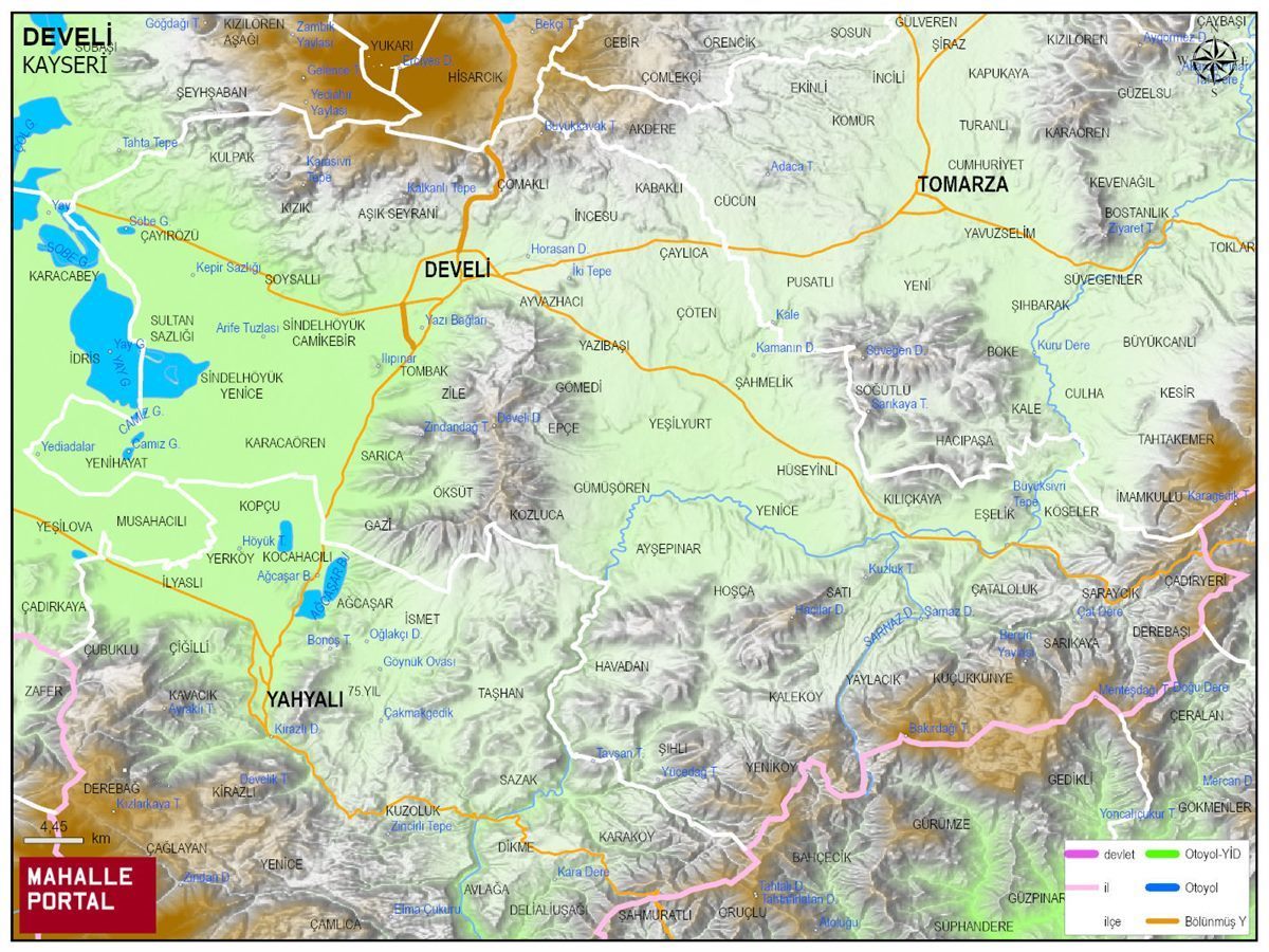 DEVELİ Fiziki Haritası | Dağlar, Ovalar ve Akarsu Bilgileri