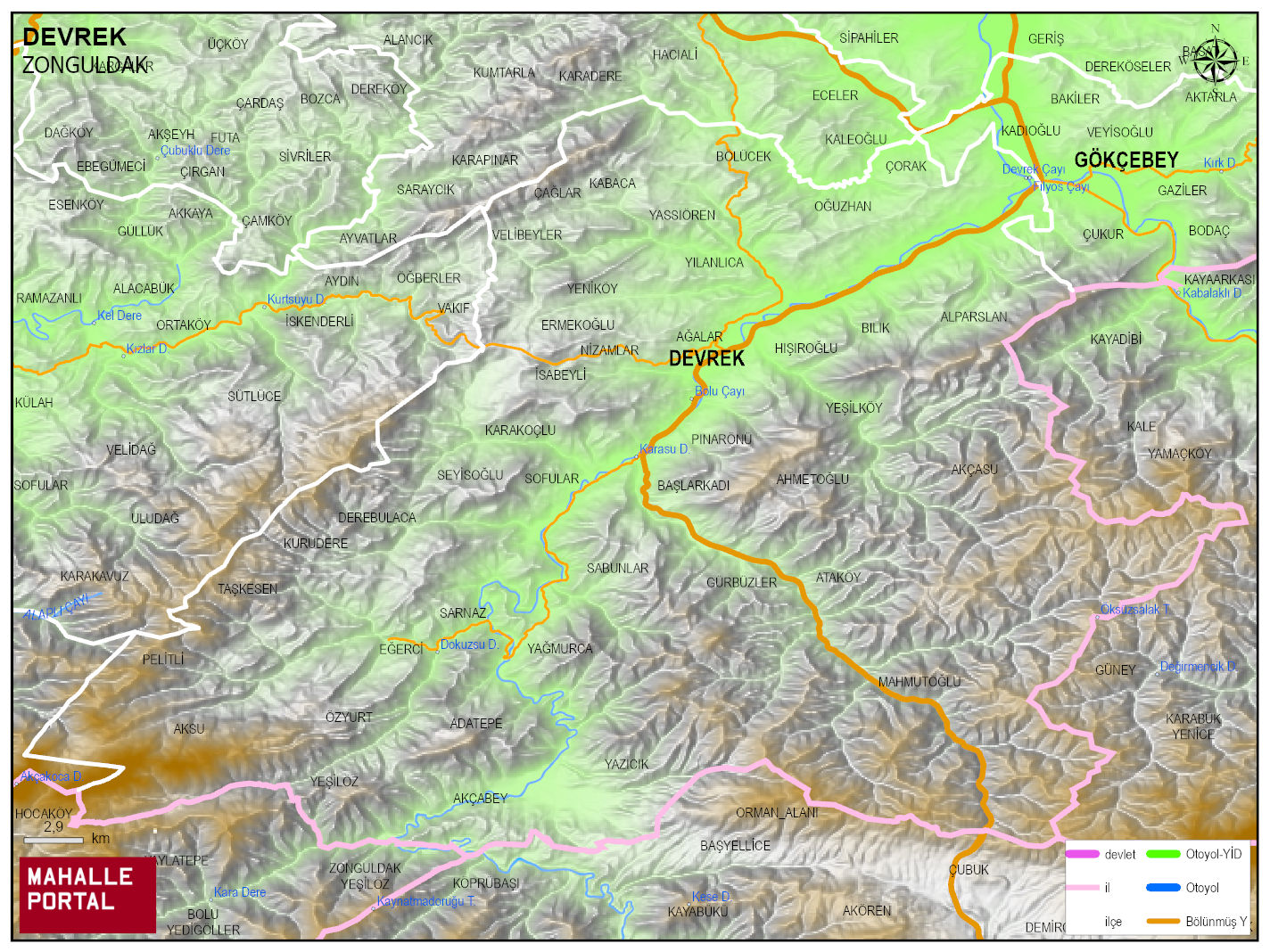 DEVREK Fiziki Haritası | Dağlar, Ovalar ve Akarsu Bilgileri