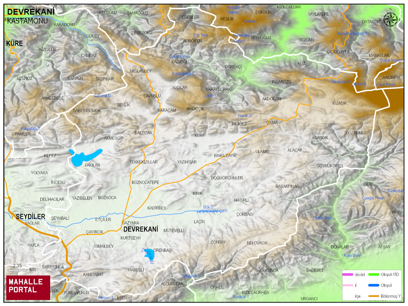 DEVREKANİ Fiziki Haritası | Dağlar, Ovalar ve Akarsu Bilgileri