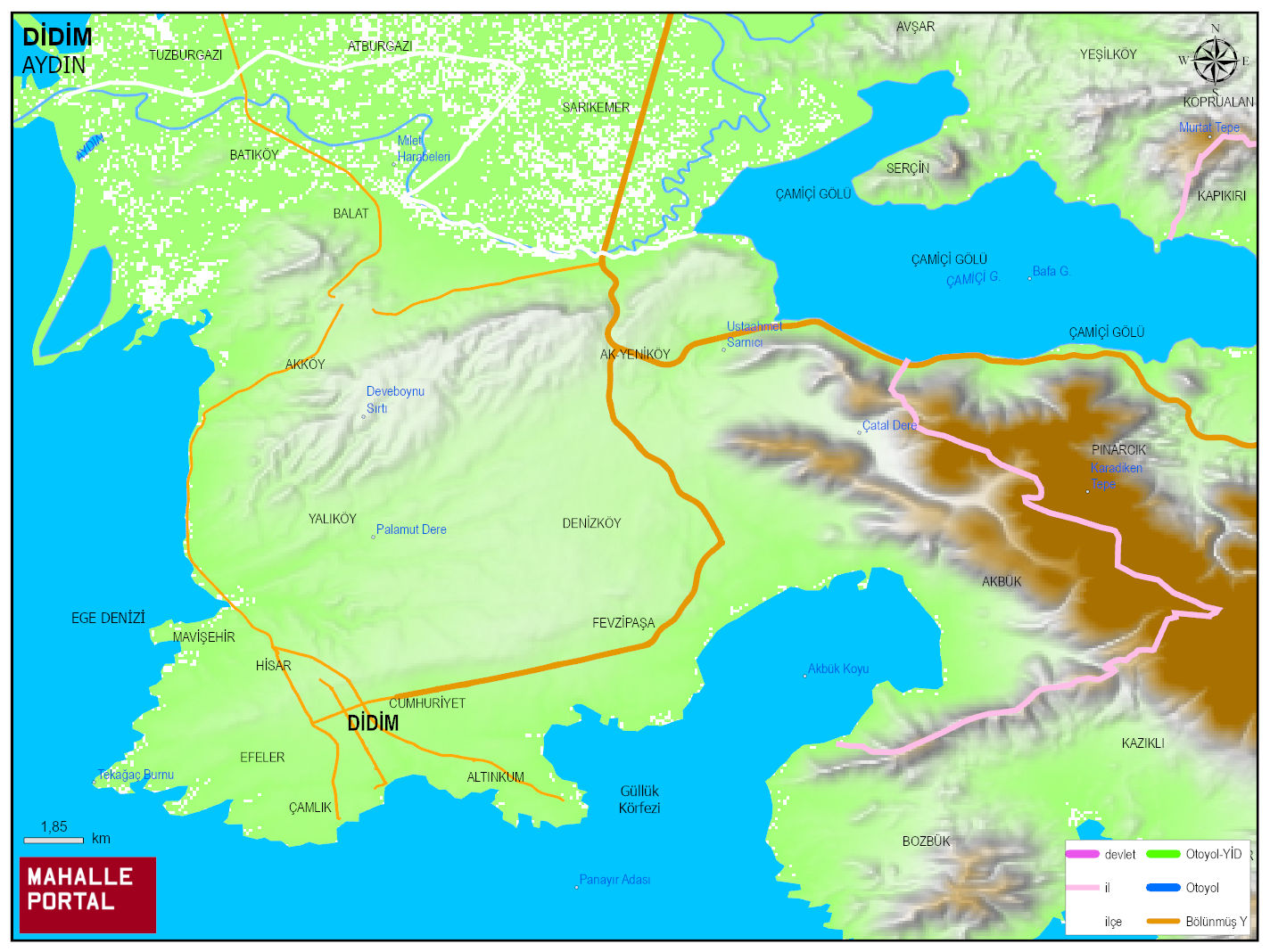 DİDİM Fiziki Haritası | Dağlar, Ovalar ve Akarsu Bilgileri