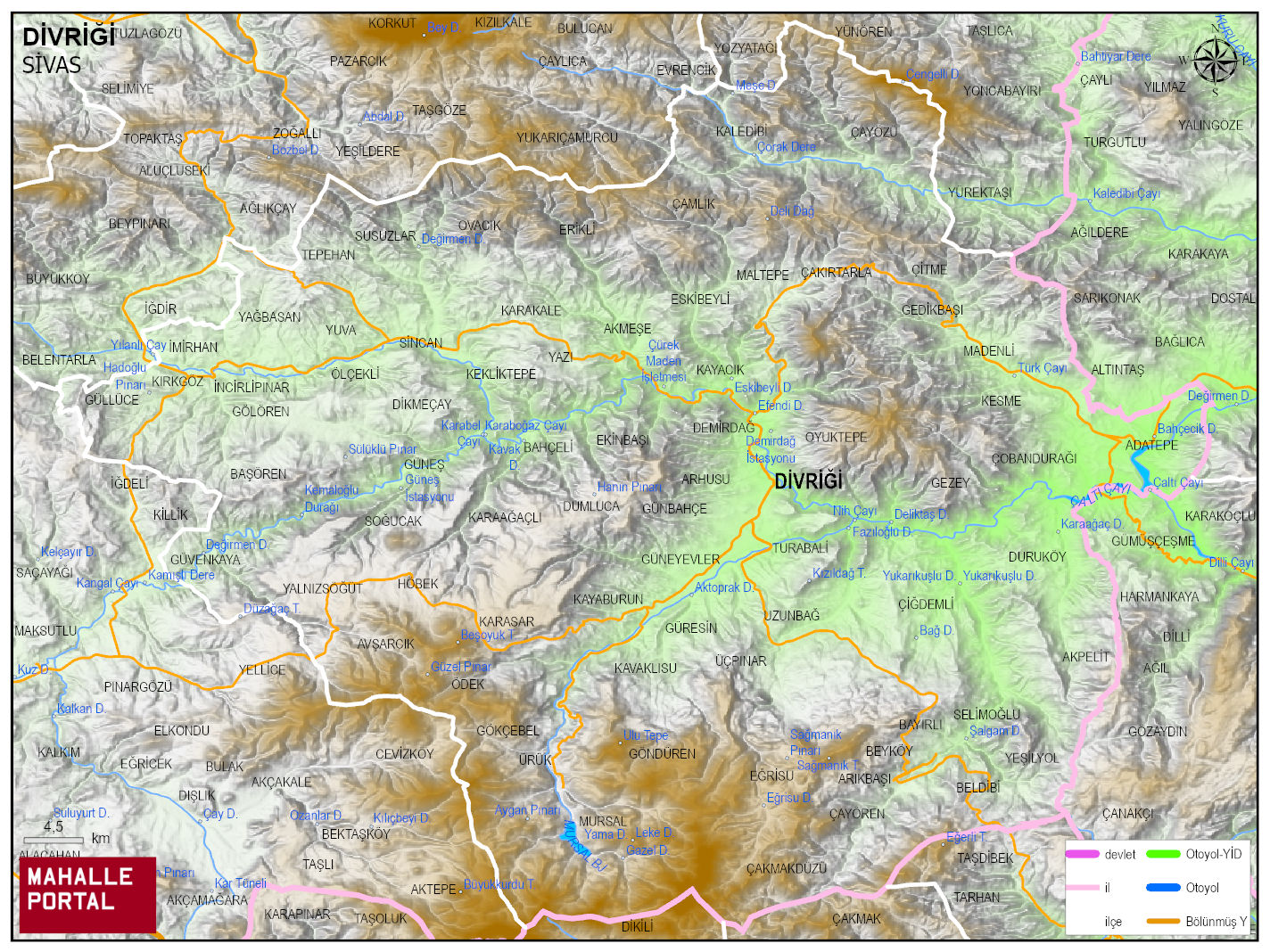DİVRİĞİ Fiziki Haritası | Dağlar, Ovalar ve Akarsu Bilgileri