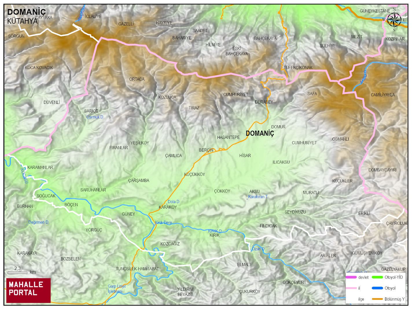 DOMANİÇ Fiziki Haritası | Dağlar, Ovalar ve Akarsu Bilgileri