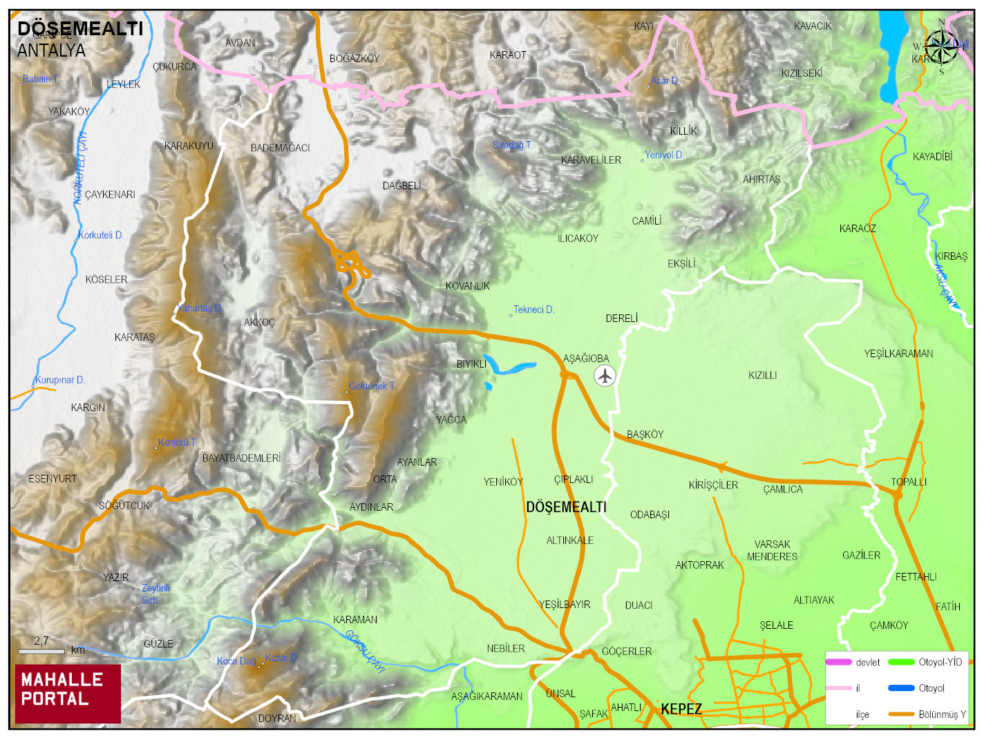 DÖŞEMEALTI Fiziki Haritası | Dağlar, Ovalar ve Akarsu Bilgileri