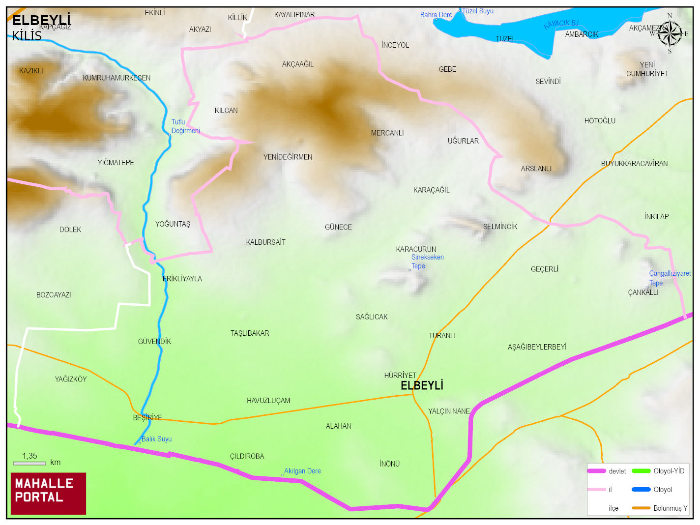 ELBEYLİ Fiziki Haritası | Dağlar, Ovalar ve Akarsu Bilgileri