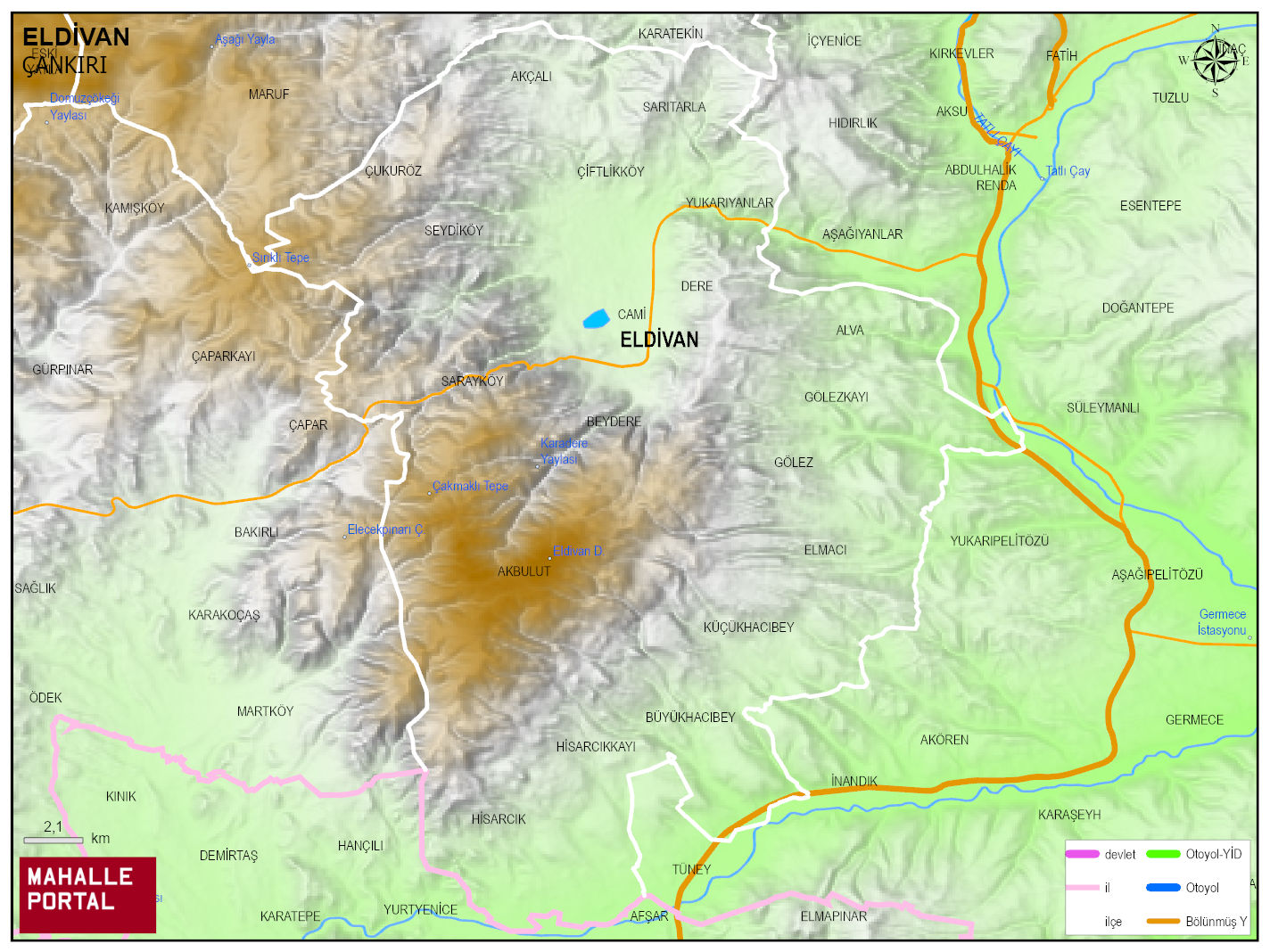 ELDİVAN Fiziki Haritası | Dağlar, Ovalar ve Akarsu Bilgileri