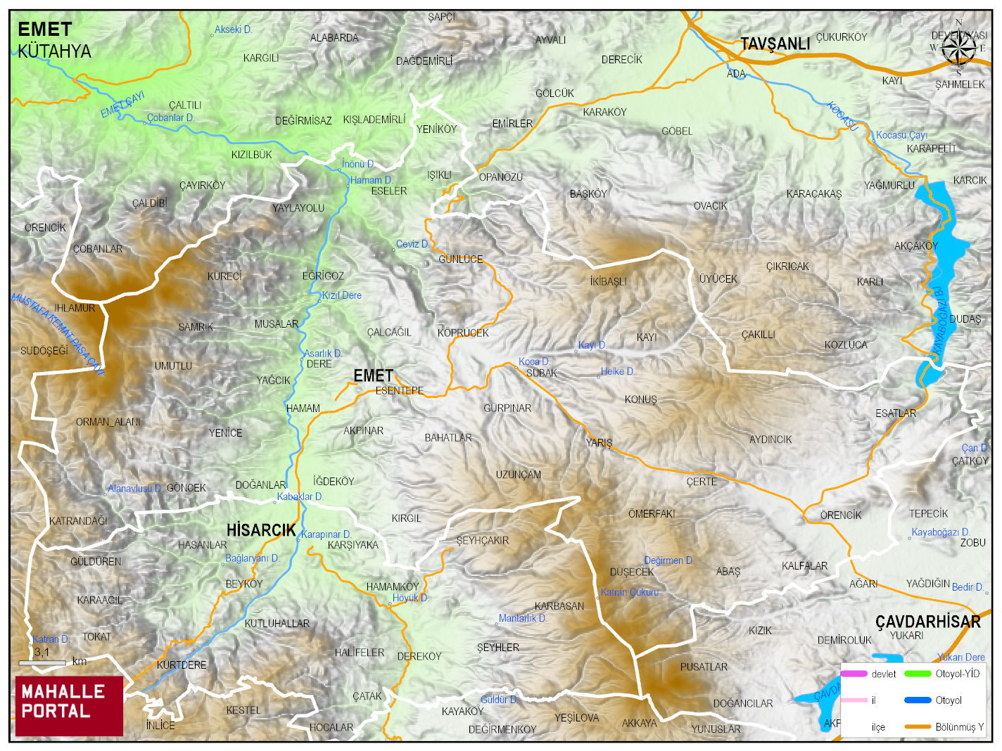EMET Fiziki Haritası | Dağlar, Ovalar ve Akarsu Bilgileri
