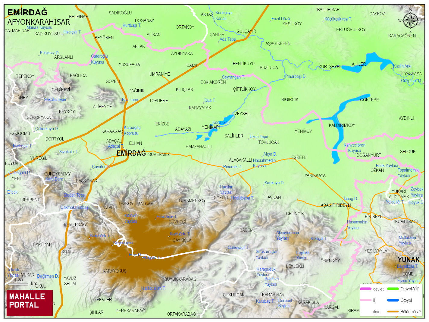 EMİRDAĞ Fiziki Haritası | Dağlar, Ovalar ve Akarsu Bilgileri