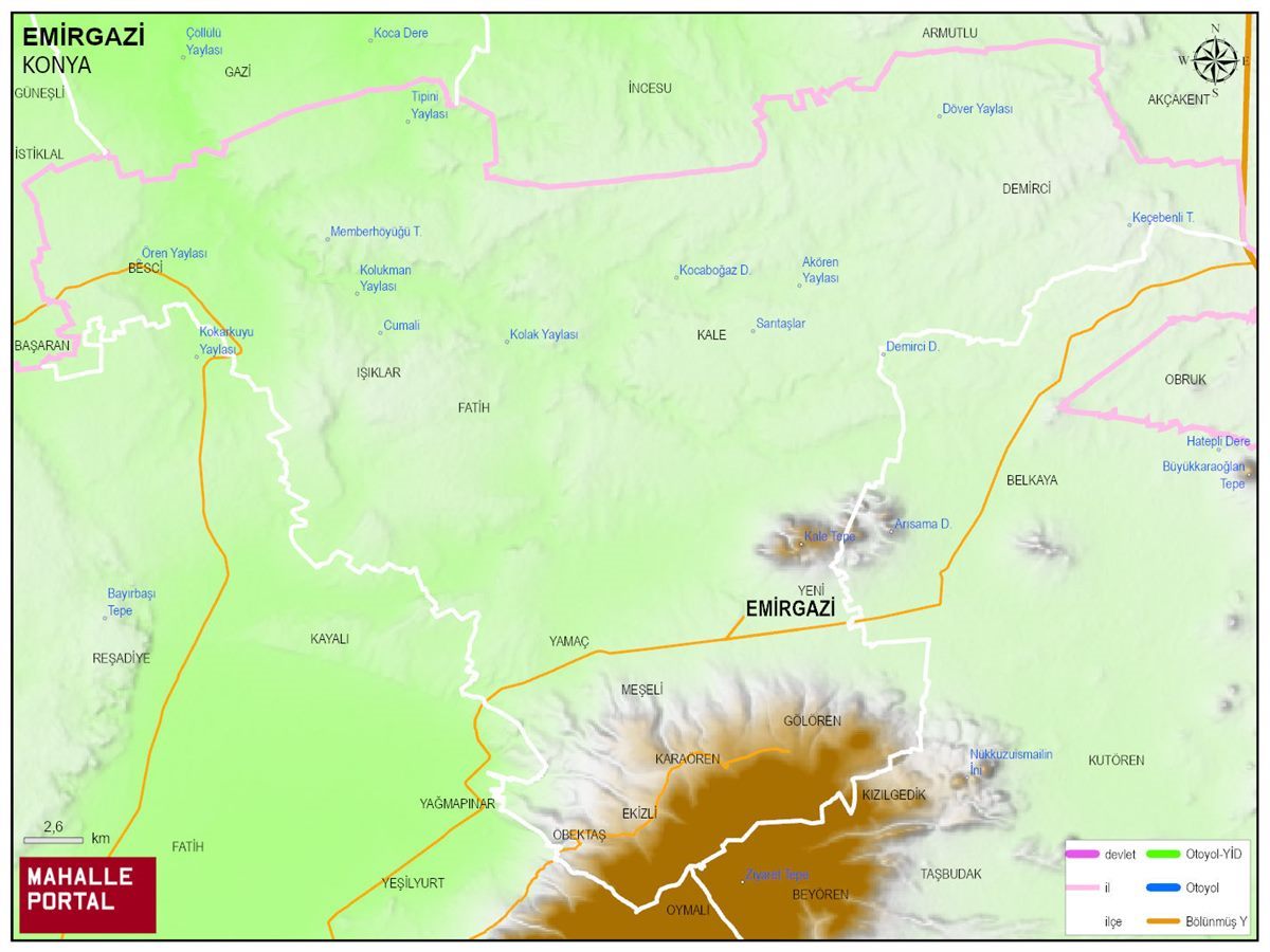 EMİRGAZİ Fiziki Haritası | Dağlar, Ovalar ve Akarsu Bilgileri