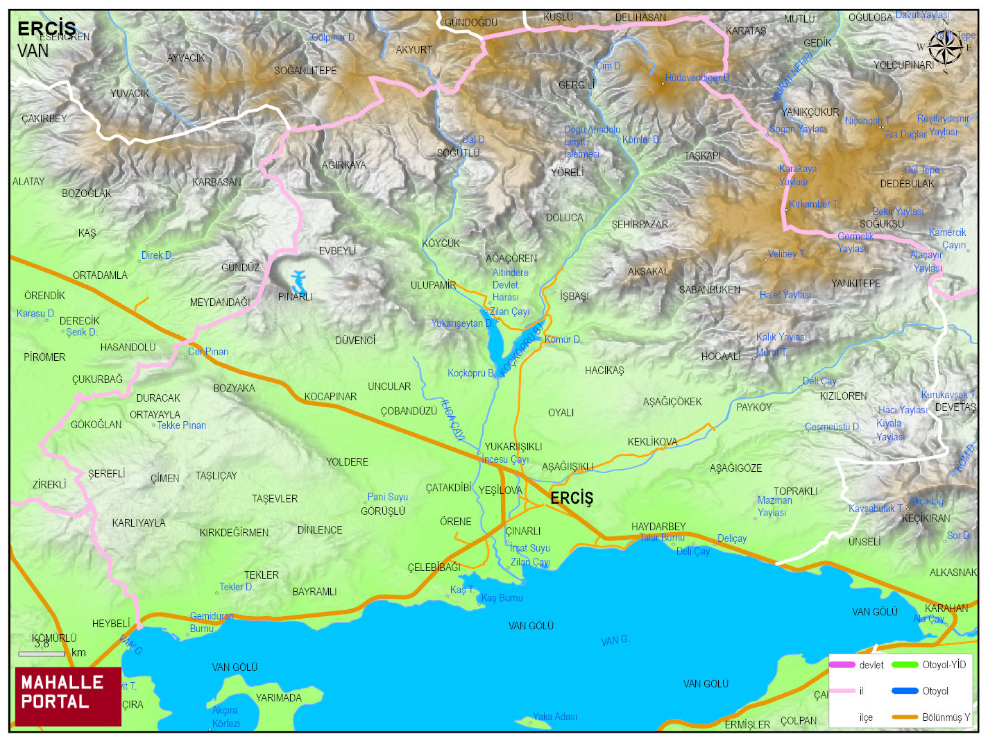 ERCİŞ Fiziki Haritası | Dağlar, Ovalar ve Akarsu Bilgileri