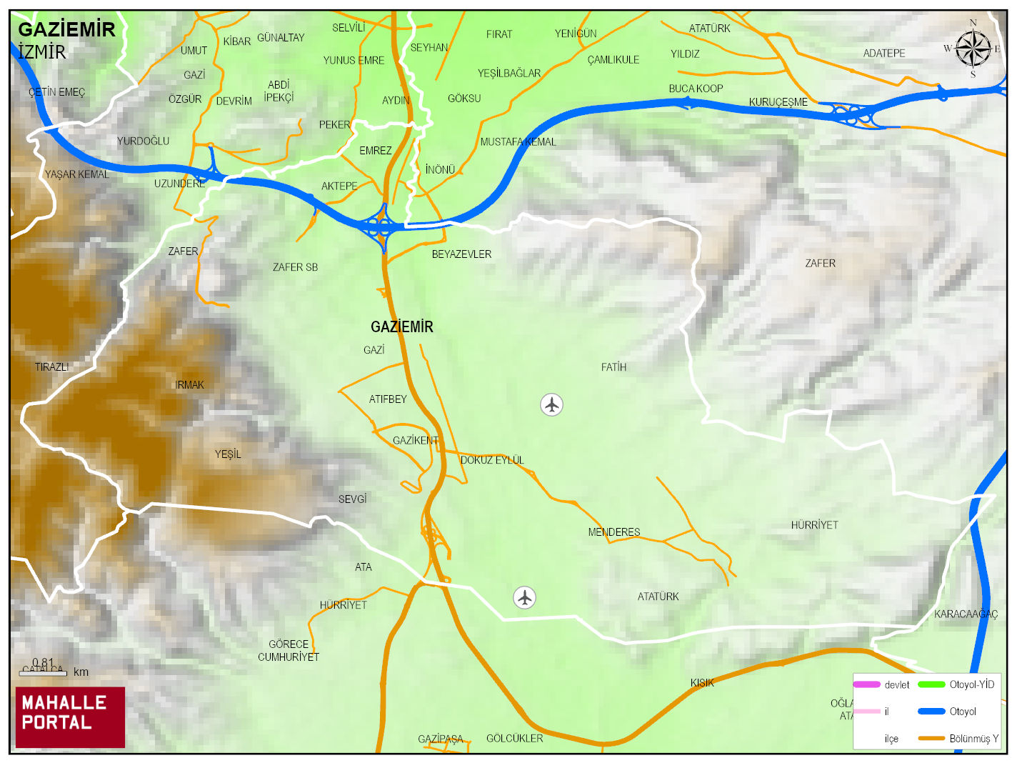 GAZİEMİR Fiziki Haritası | Dağlar, Ovalar ve Akarsu Bilgileri