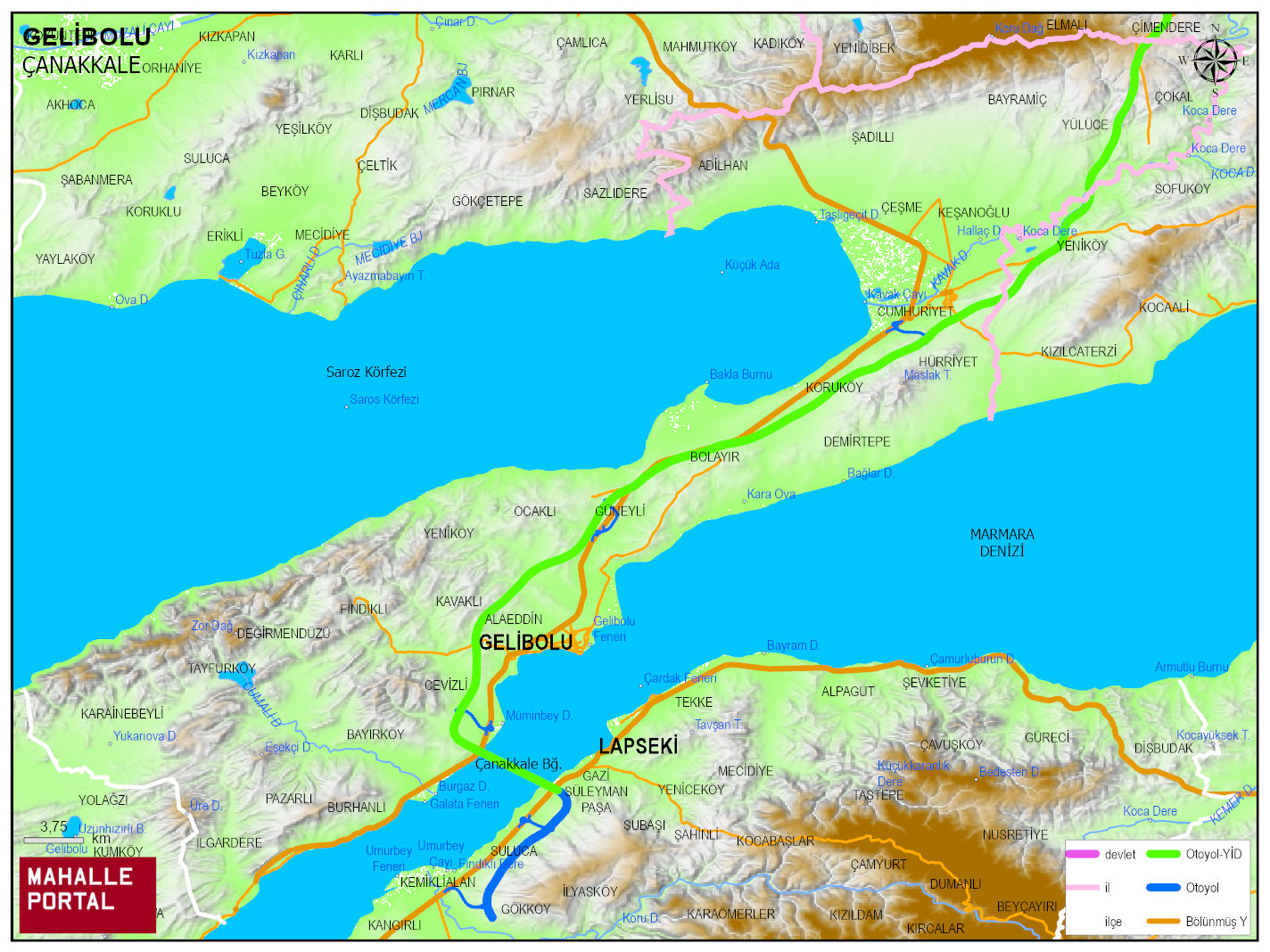 GELİBOLU Fiziki Haritası | Dağlar, Ovalar ve Akarsu Bilgileri