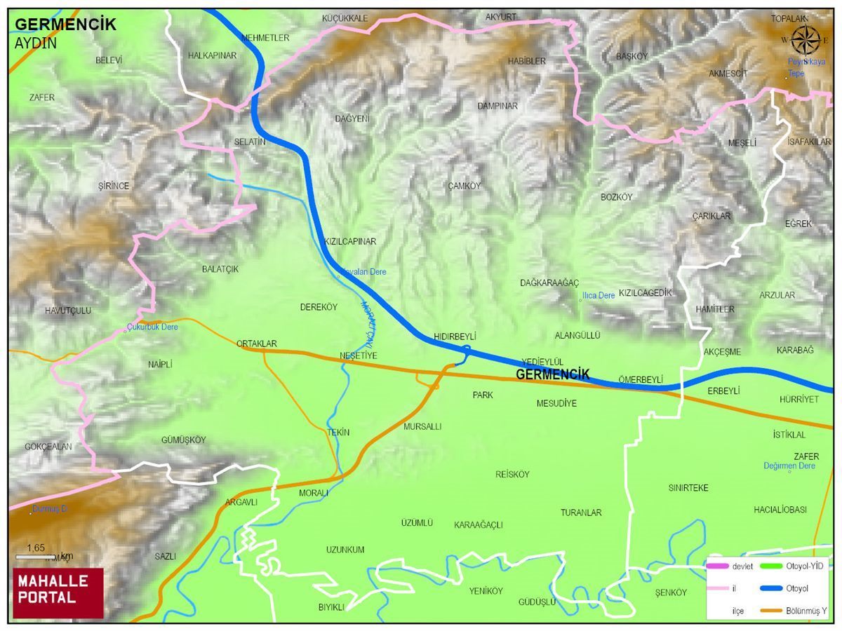 GERMENCİK Fiziki Haritası | Dağlar, Ovalar ve Akarsu Bilgileri
