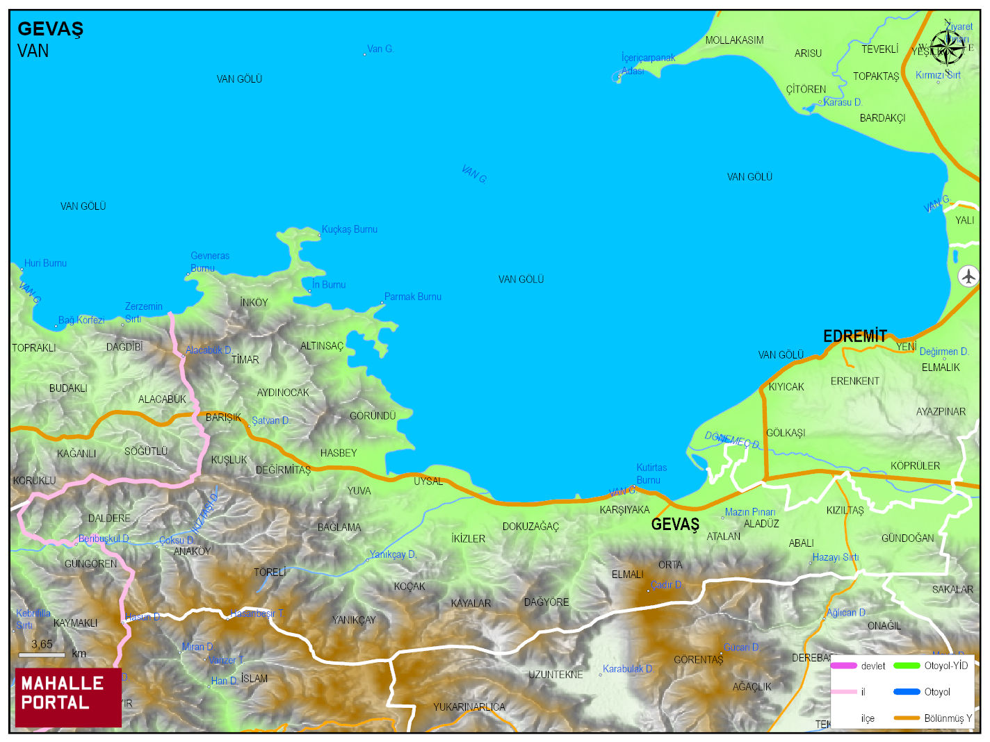 GEVAŞ Fiziki Haritası | Dağlar, Ovalar ve Akarsu Bilgileri
