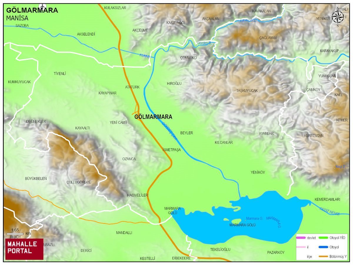 GÖLMARMARA Fiziki Haritası | Dağlar, Ovalar ve Akarsu Bilgileri