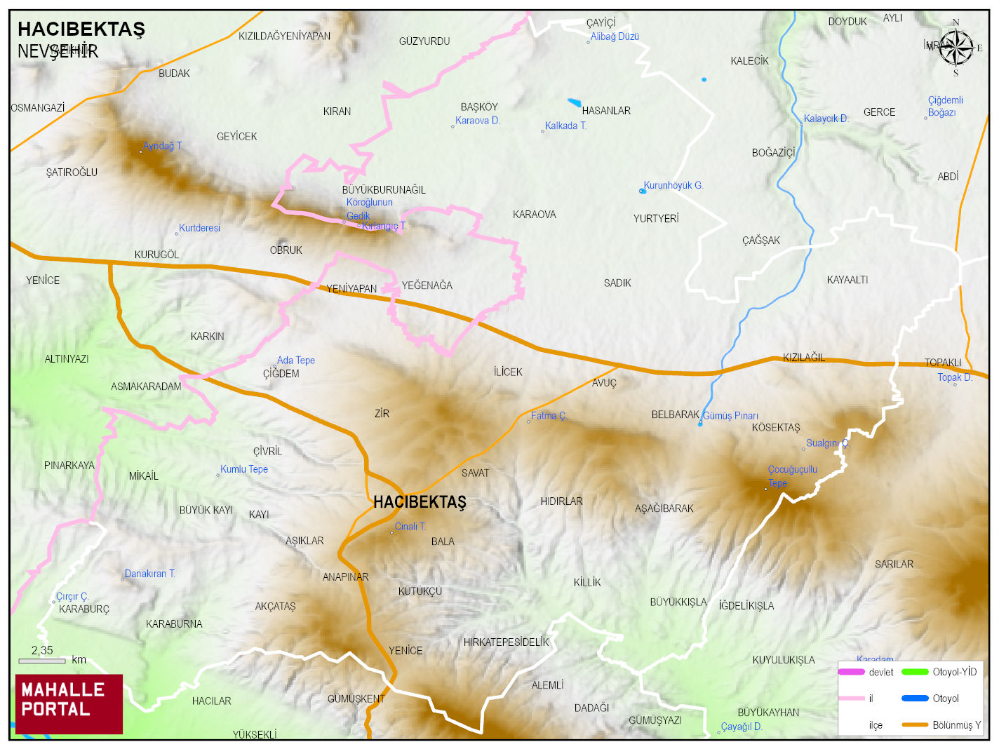 HACIBEKTAŞ Fiziki Haritası | Yükselti ve Doğa Özellikleri