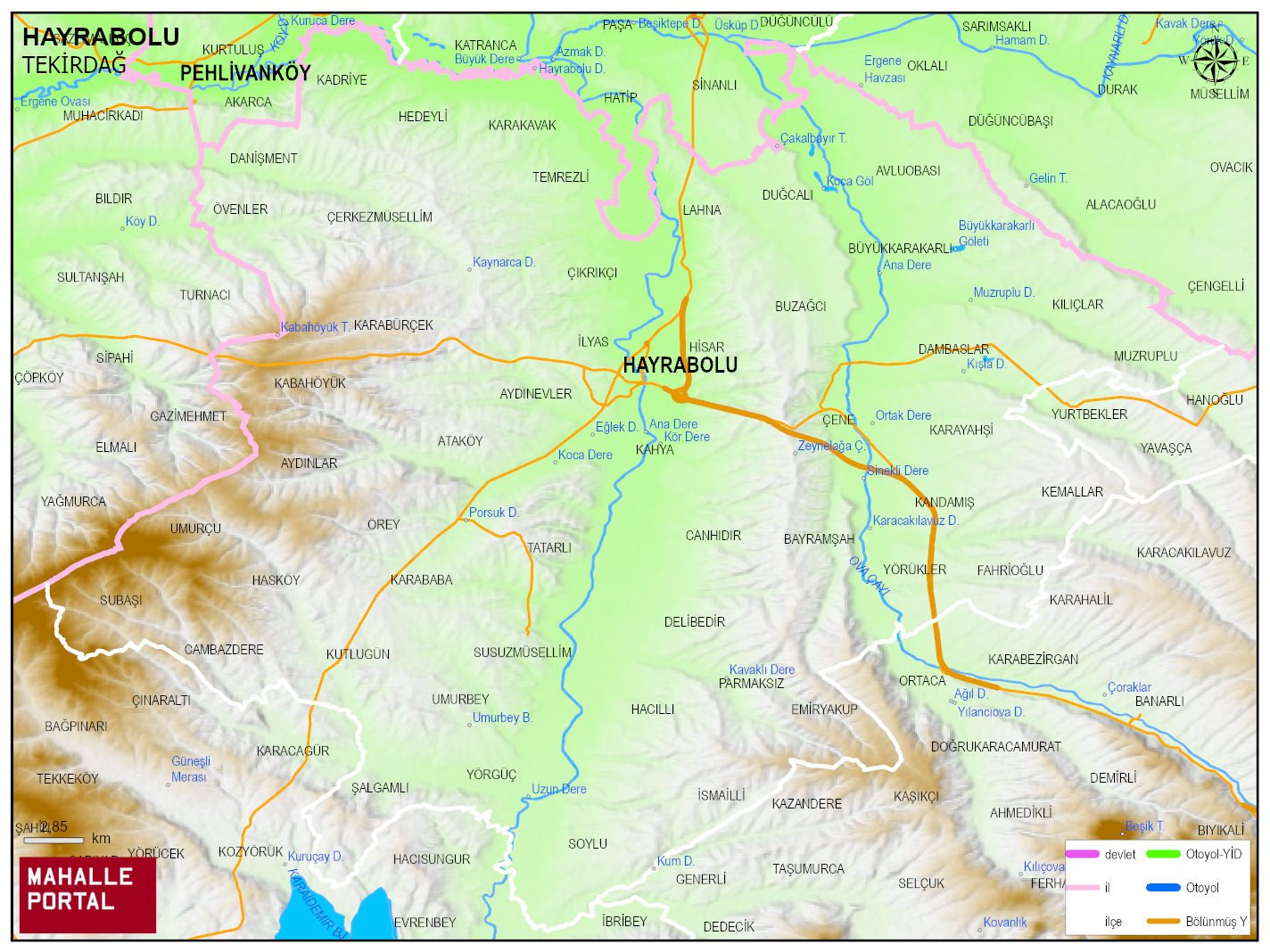 HAYRABOLU Fiziki Haritası | Yükselti ve Doğa Özellikleri
