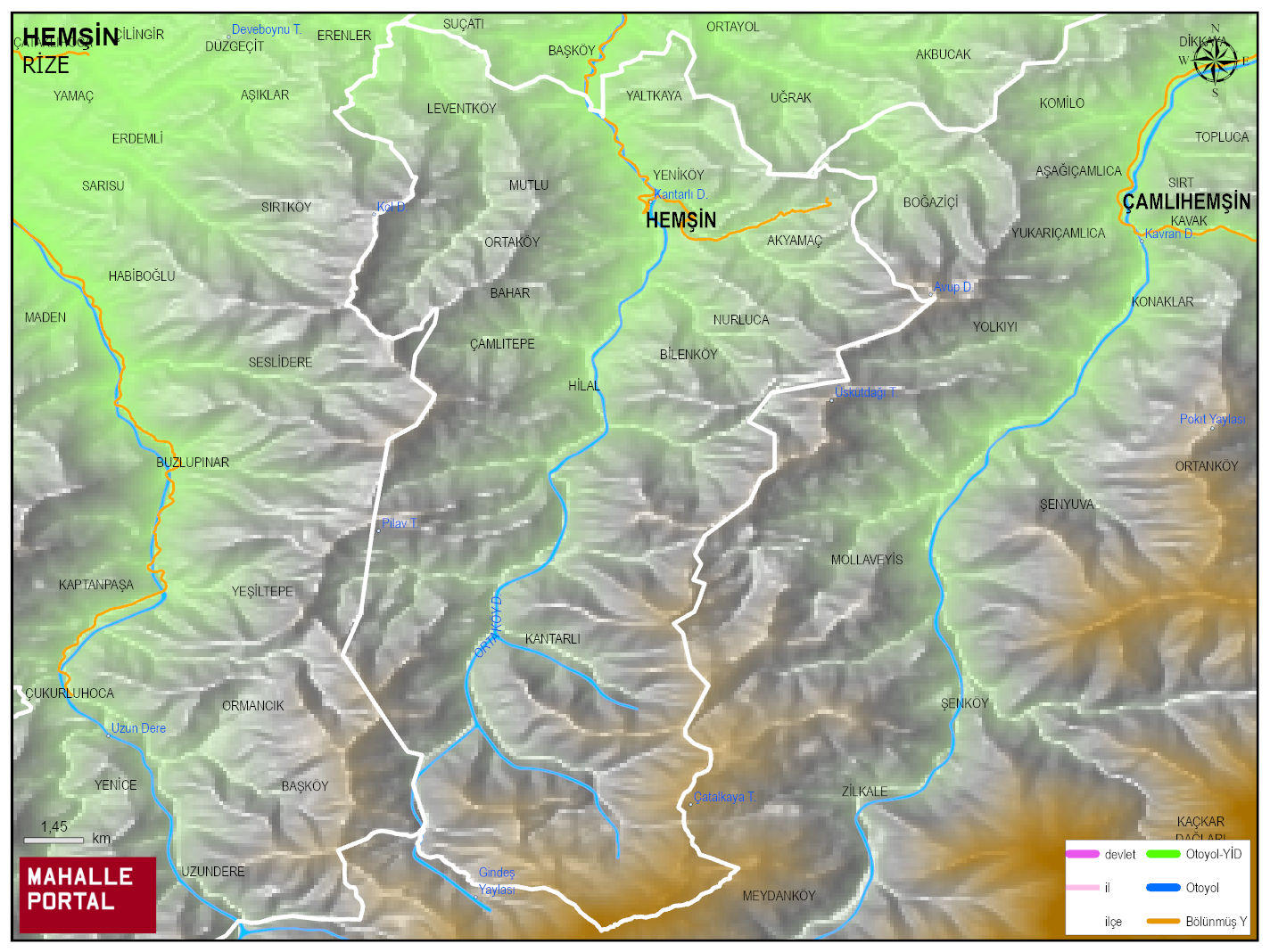 HEMŞİN Fiziki Haritası | Yükselti ve Doğa Özellikleri