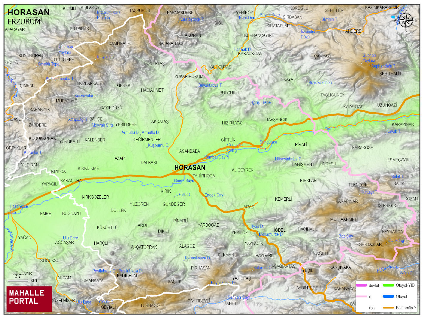 HORASAN Fiziki Haritası | Yükselti ve Doğa Özellikleri