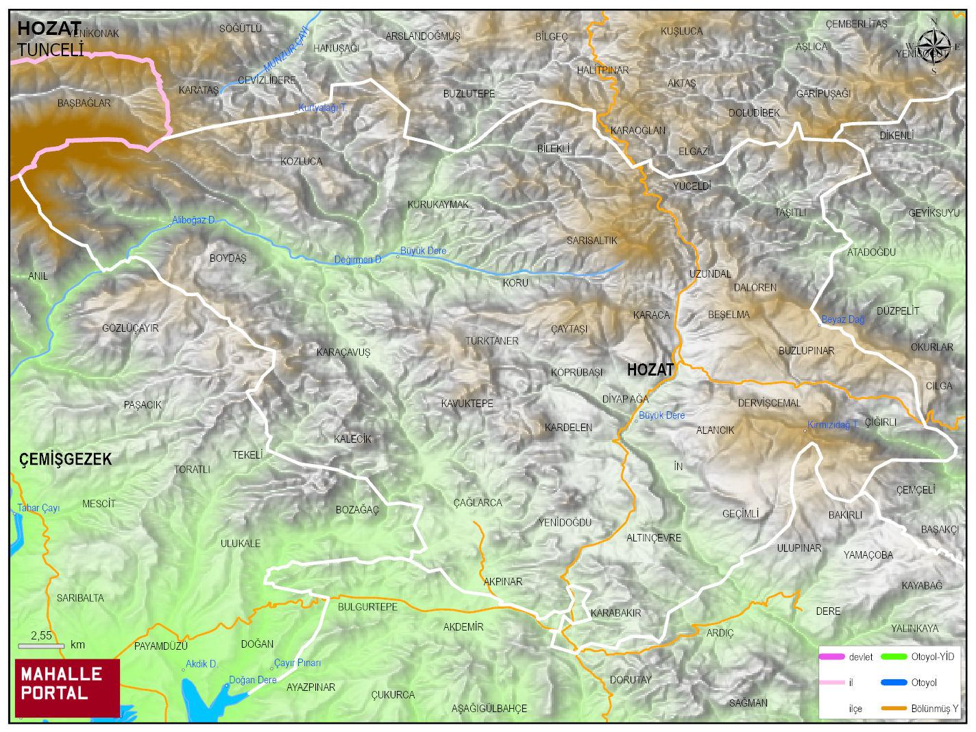 HOZAT Fiziki Haritası | Yükselti ve Doğa Özellikleri