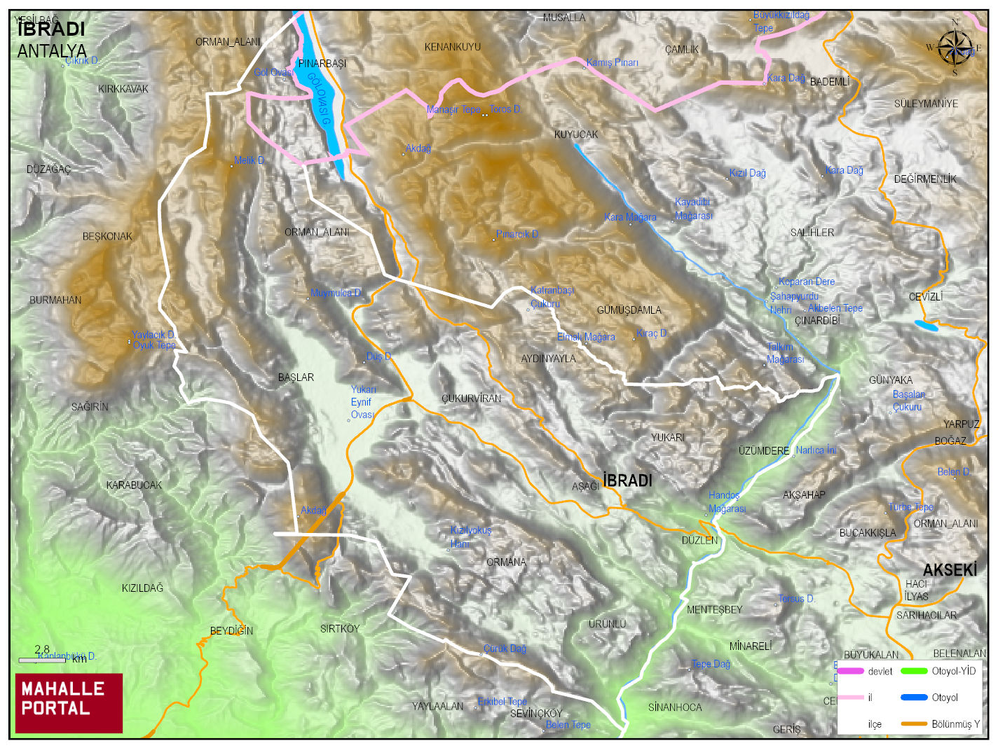 İBRADI Fiziki Haritası | Coğrafi Yapı ve Detaylı İlçe Haritası