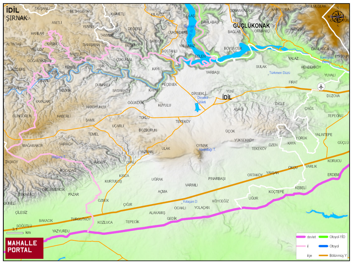 İDİL Fiziki Haritası | Coğrafi Yapı ve Detaylı İlçe Haritası