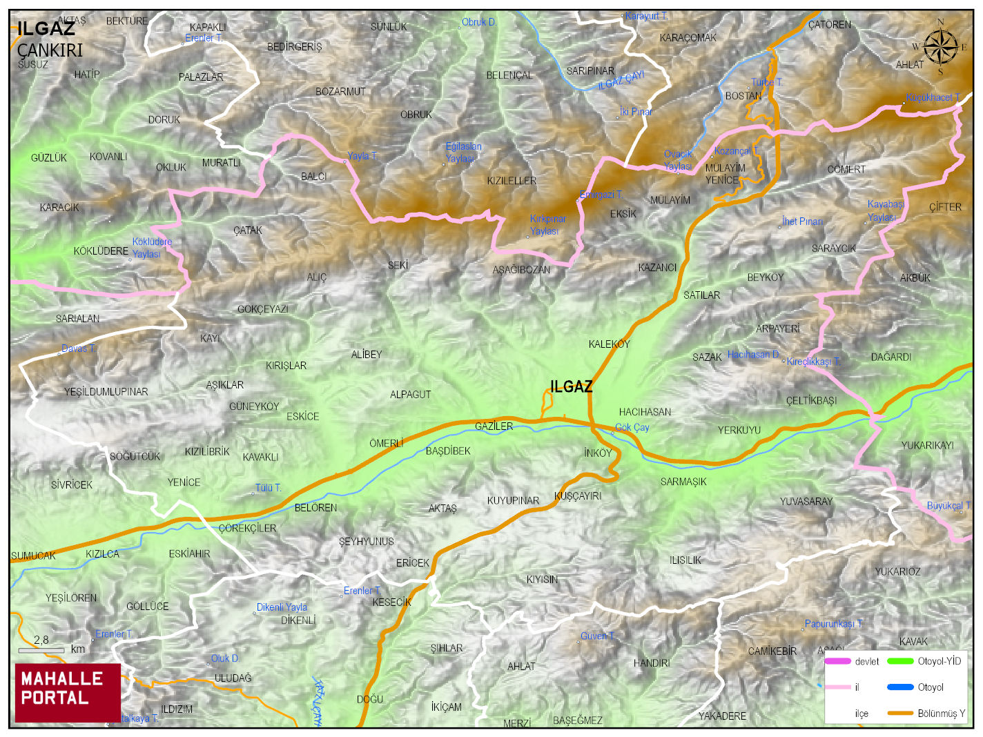 ILGAZ Fiziki Haritası | Yükselti ve Doğa Özellikleri