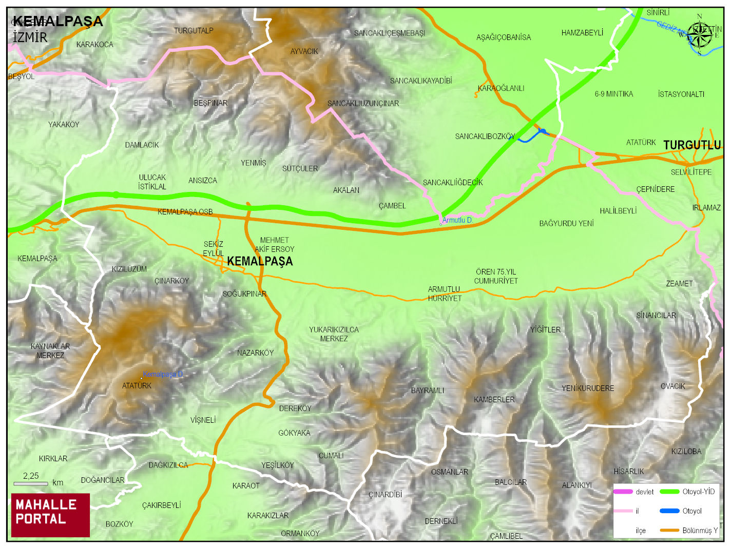KEMALPAŞA Fiziki Haritası | Yükselti ve Doğa Özellikleri