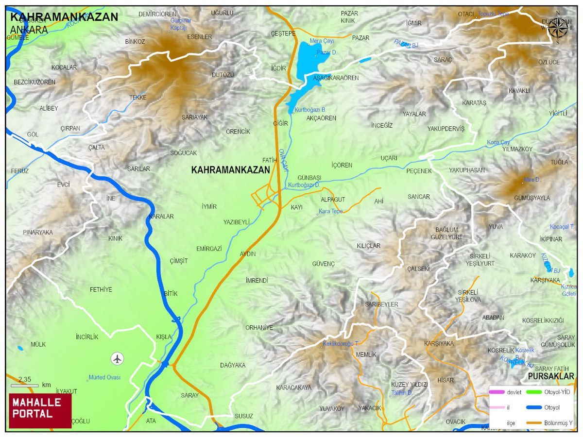 KAHRAMANKAZAN Fiziki Haritası | Yükselti ve Doğa Özellikleri