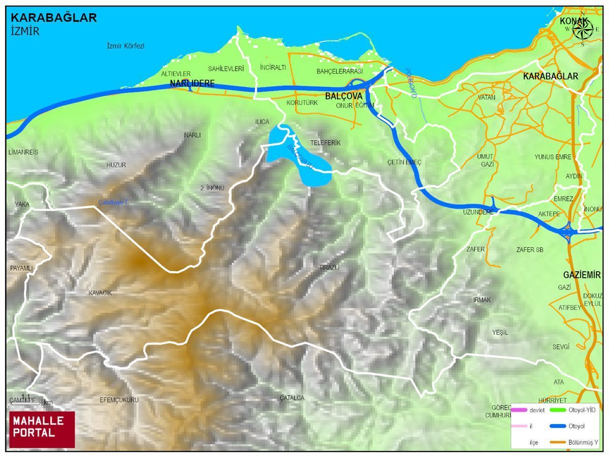 KARABAĞLAR Fiziki Haritası | Yükselti ve Doğa Özellikleri