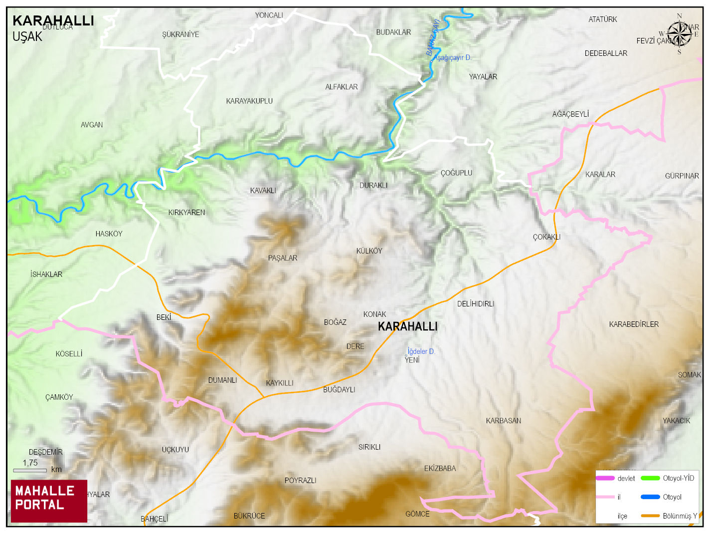 KARAHALLI Fiziki Haritası | Yükselti ve Doğa Özellikleri