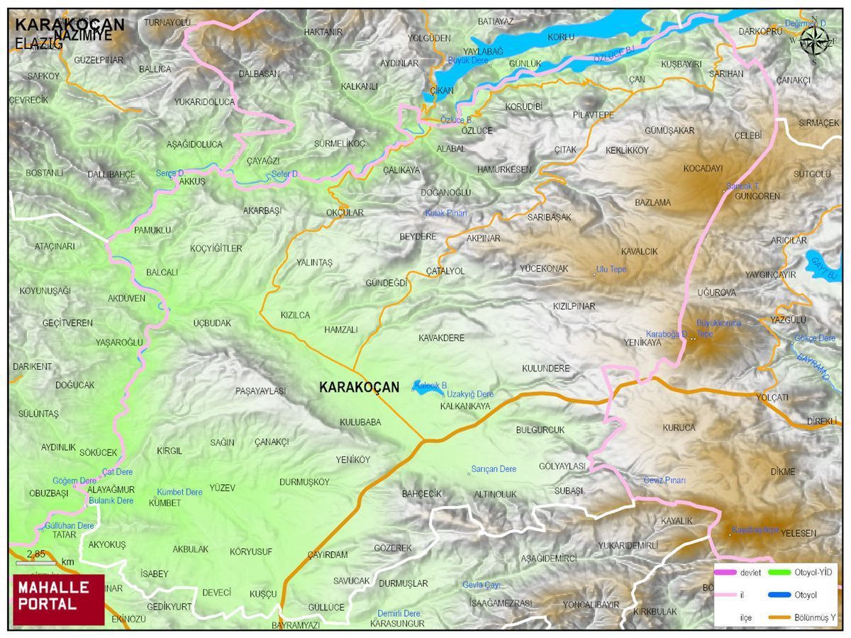 KARAKOÇAN Fiziki Haritası | Yükselti ve Doğa Özellikleri