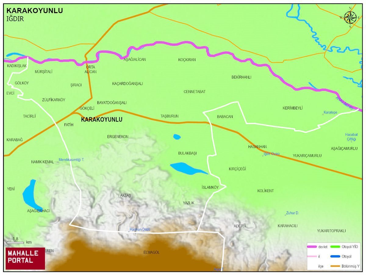 KARAKOYUNLU Fiziki Haritası | Yükselti ve Doğa Özellikleri