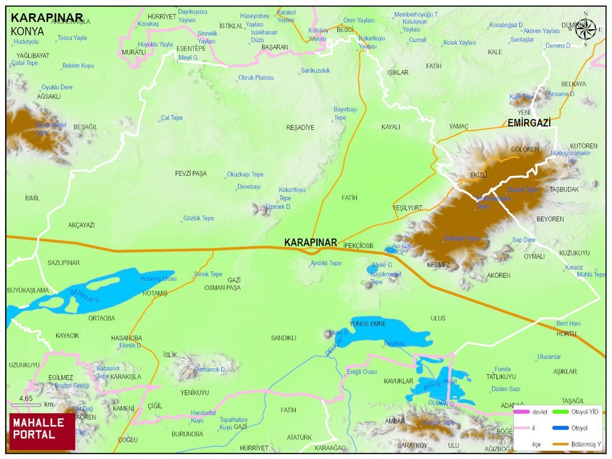 KARAPINAR Fiziki Haritası | Yükselti ve Doğa Özellikleri