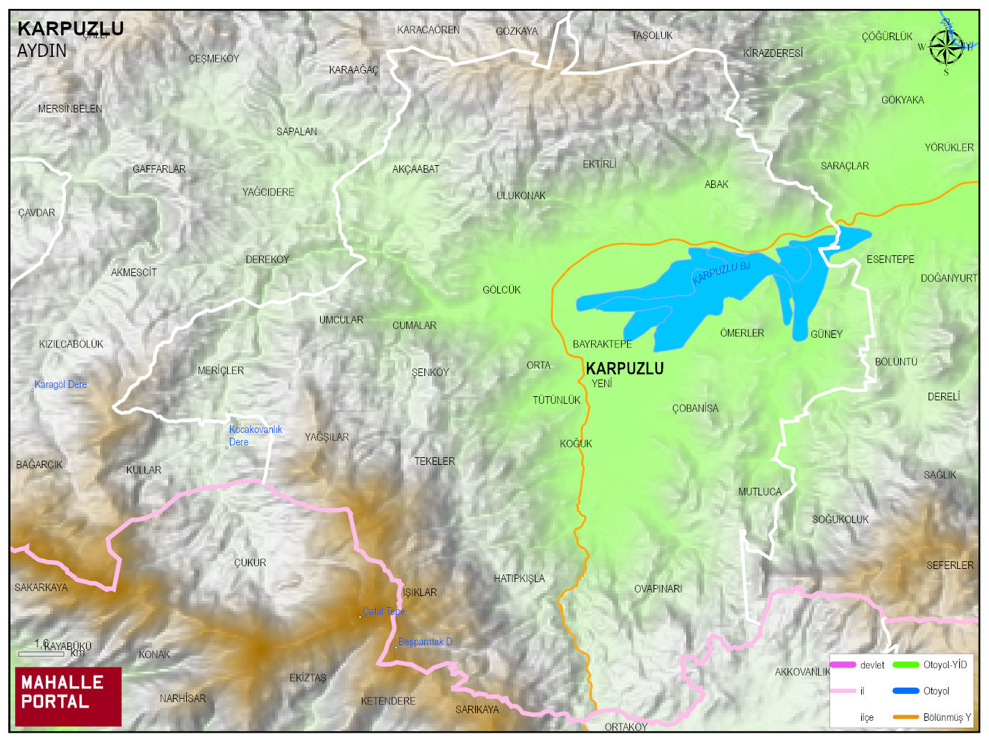 KARPUZLU Fiziki Haritası | Yükselti ve Doğa Özellikleri