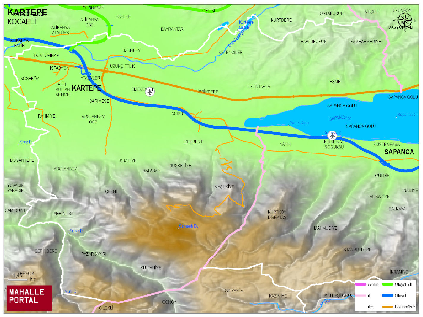 KARTEPE Fiziki Haritası | Yükselti ve Doğa Özellikleri