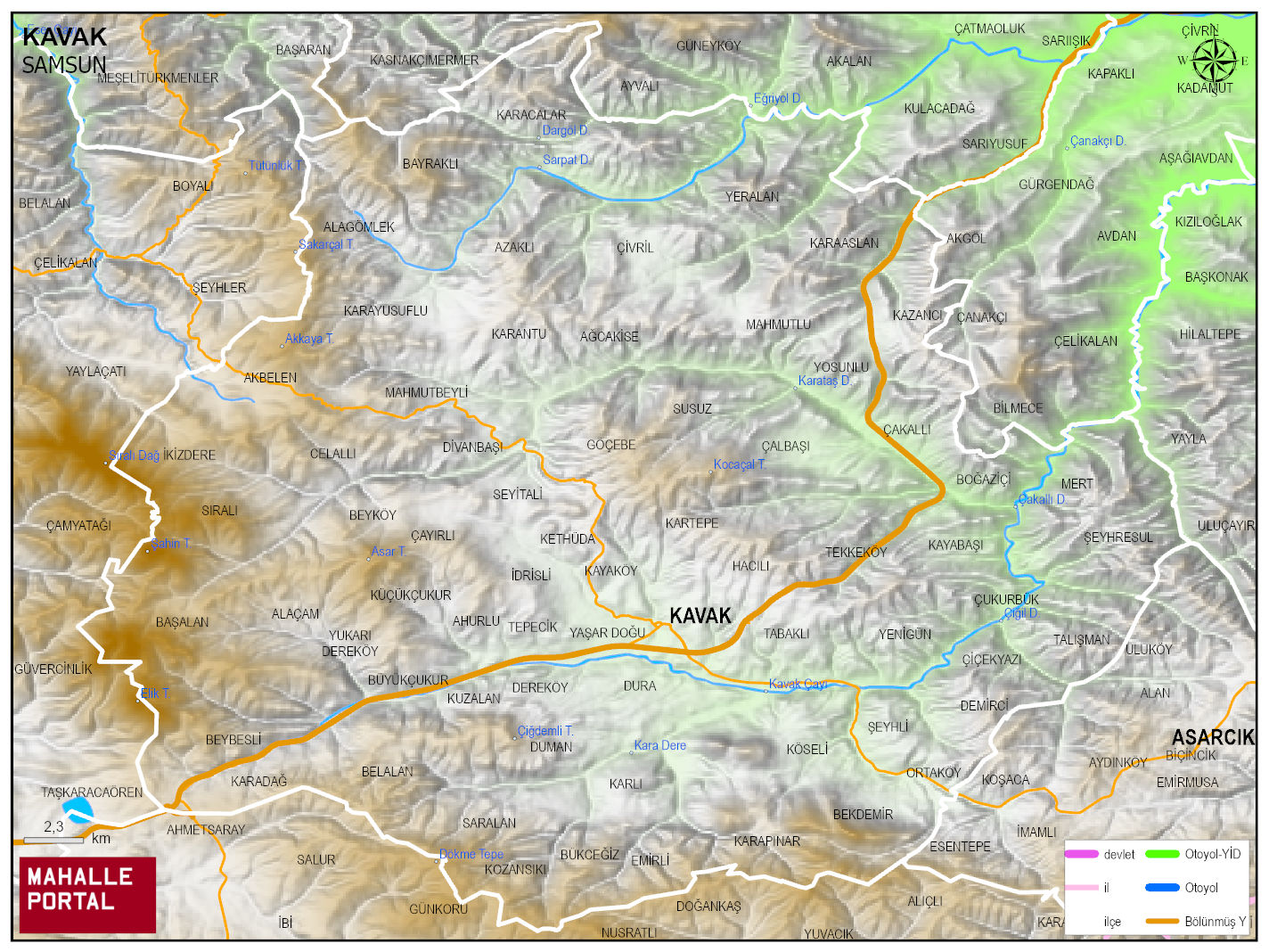 KAVAK Fiziki Haritası | Yükselti ve Doğa Özellikleri