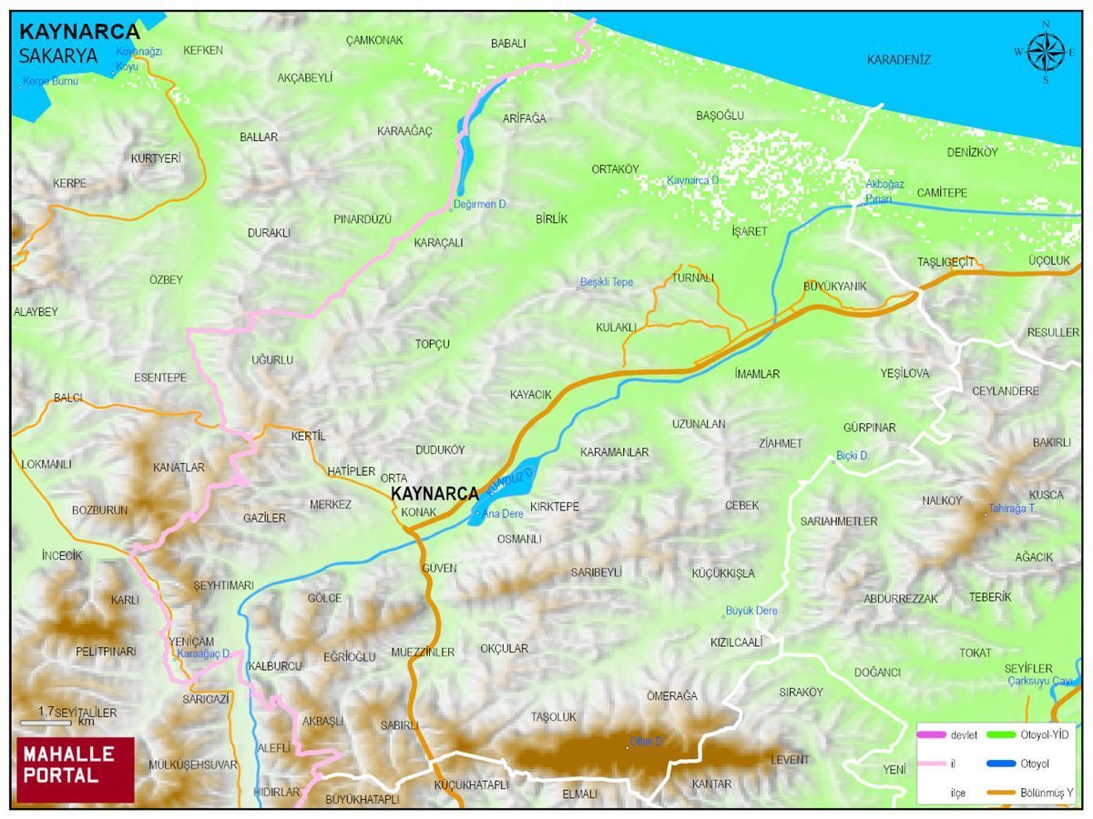 KAYNARCA Fiziki Haritası | Yükselti ve Doğa Özellikleri