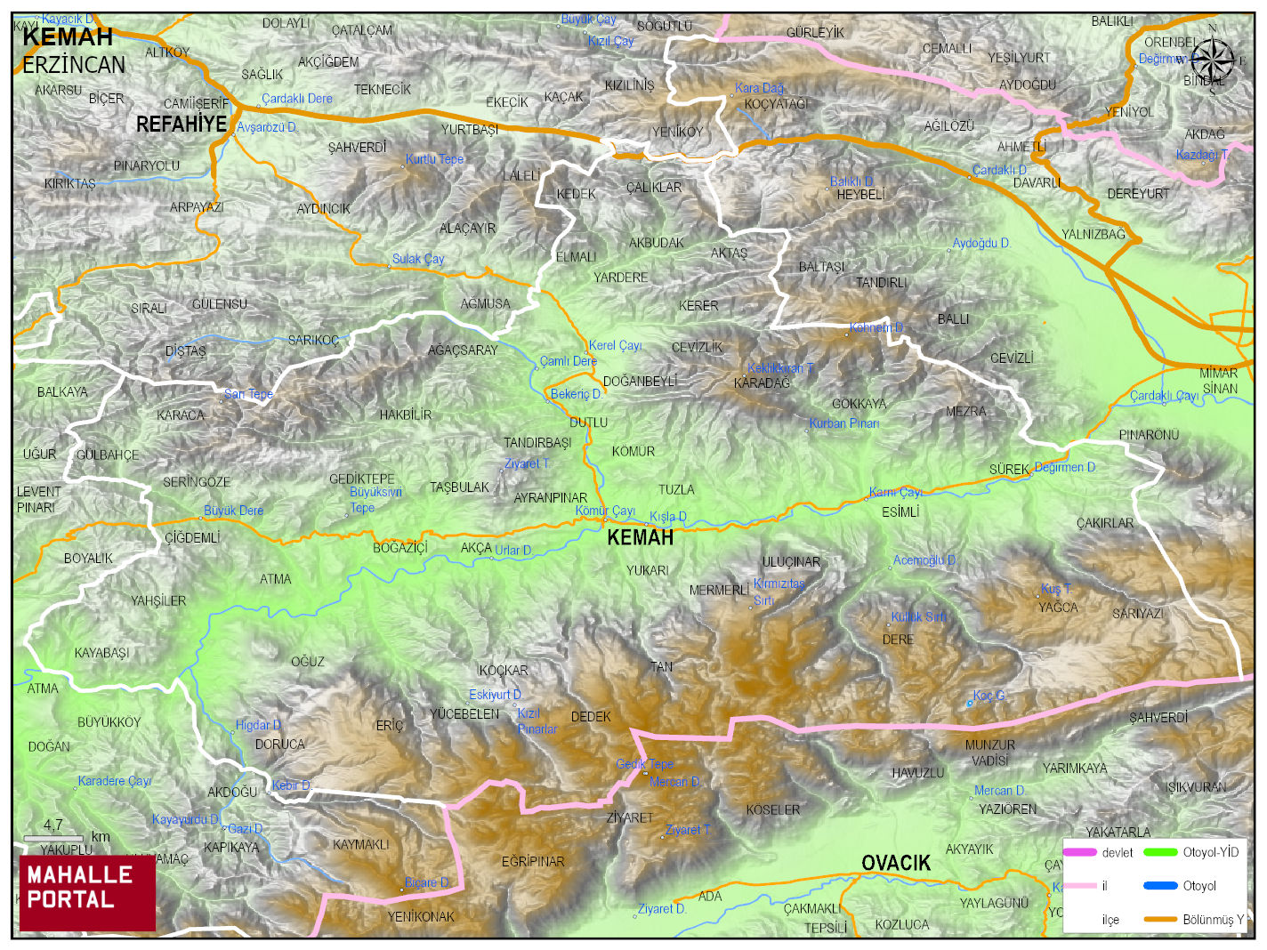 KEMAH Fiziki Haritası | Yükselti ve Doğa Özellikleri