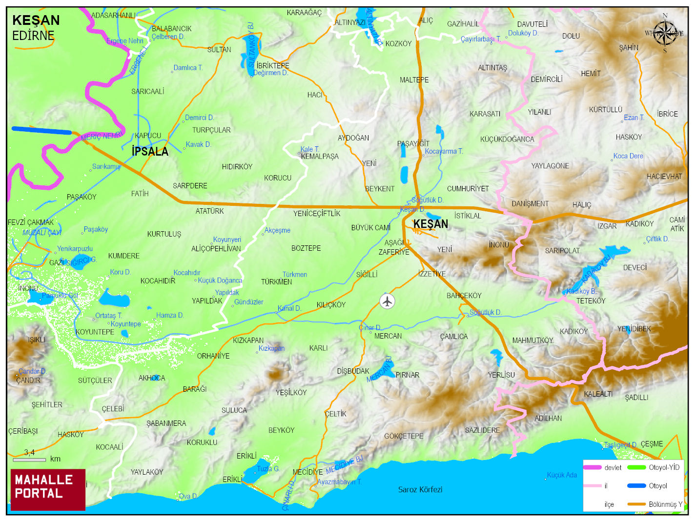 KEŞAN Fiziki Haritası | Yükselti ve Doğa Özellikleri