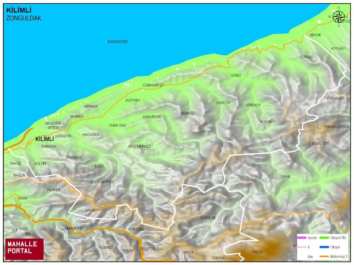 KİLİMLİ Fiziki Haritası | Yükselti ve Doğa Özellikleri